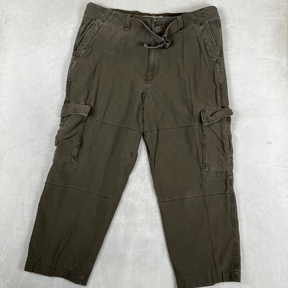 VTG Old Navy Cargo Pants Mens 42x30 Green Relaxed Fit Belted Utility Pockets Y2K